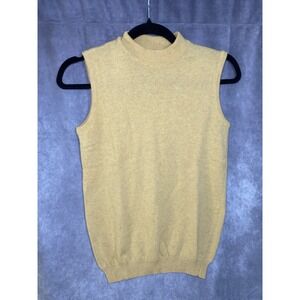 100% Cashmere Sleeveless Mock Turtleneck Top Tank Butter Pullover Yellow Small